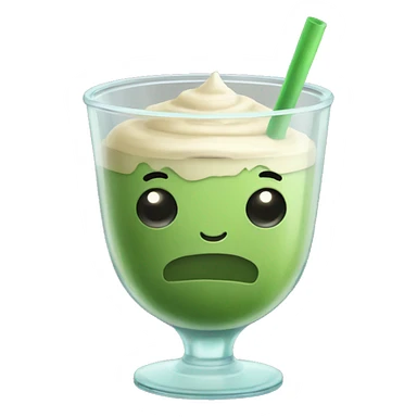 Ice matcha latte in a weird glass cup sticker