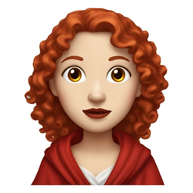 Create for me a girl with white skin, long red curly hair, red lipstick, wearing a red robe sticker