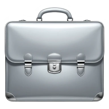 A luxury briefcase emoji made of polished silver chrome, smooth rectangular shape, metallic reflections, minimal high-end design, swag business aesthetic, iOS emoji style, centered, clean white background
 sticker