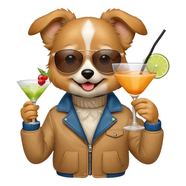 Dog with jacket, holding a cocktail, wearing sunglasses sticker
