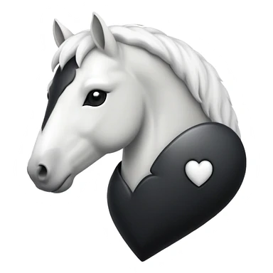 White Horse centered within a black heart emoji sticker