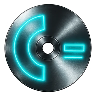 A minimalist CD disc with abstract pattern, glowing effect, neon cyan color sticker