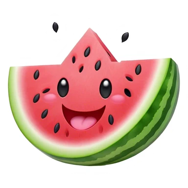 Cute Kawaii Watermelon Slice, juicy and vibrant, soft pastel green rind with pink flesh, tiny black seeds shaped like hearts, an adorable happy face with cute round eyes, bursting with summer energy! sticker