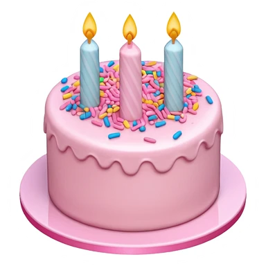 Draw a birthday cake with pink cream and topping on the top side using an isometric camera with a High-Angle Shot. sticker