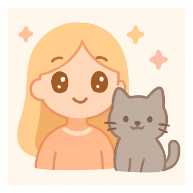 girl with long blond hair, brown eyes, and a grey cat, vibrant anime-inspired style sticker