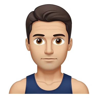 Youthful-looking athletic 40-year-old man with light brown skin, elongated face, defined jawline, attractive features, medium dark eyes, arched eyebrows, straight nose, confident expression, medium wavy dark hair with modern style, wearing a navy blue tank top sticker