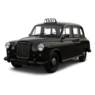 A classic taxi cab painted black, clear 'TAXI' sign on top, no yellow color in design sticker