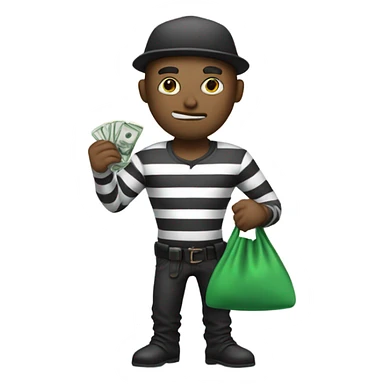 Robber with strips on his shirt and a bag of money sticker