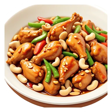 Cinematic Realistic Kung Pao Chicken Dish Emoji, showcasing spicy, stir‚Äêfried chicken with peanuts and vegetables rendered with dynamic textures and vibrant lighting. sticker