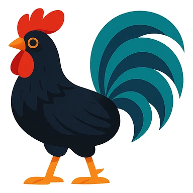 black rooster with a big dramatic tail, stylized, bold and vibrant colors sticker