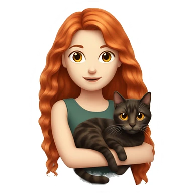 white girl with long red hair holding tortoiseshell cat sticker