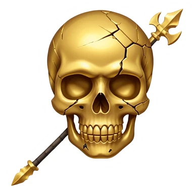 broken gold skull by a spear sticker