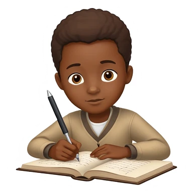 African boy student with brown skin writing with book and pen sticker
