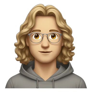 young white guy with medium long wavy hair and a fade in light brown color and rounded silver glasses with a grey hoodie on sticker