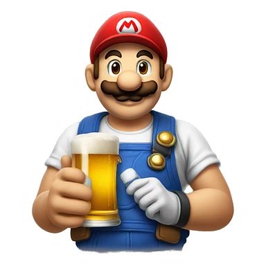 Mario plumber drinking beer with a shirt that says “HOPE” sticker