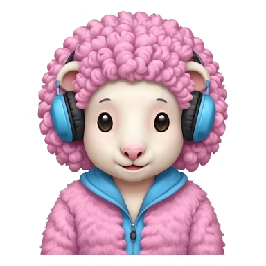 blue curly haired sheep with headphone and pinkcostumes  sticker