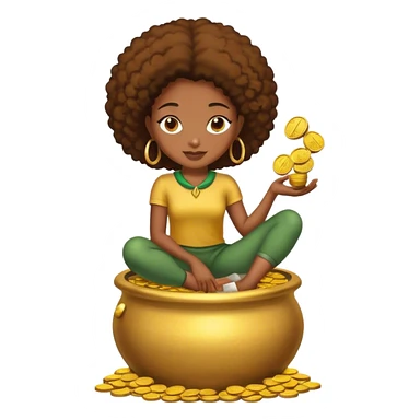 black woman sitting on a pot of gold coins sticker