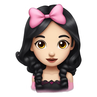 cute vampire girl with long black hair, wearing a pink bow with pink hearts around her  sticker