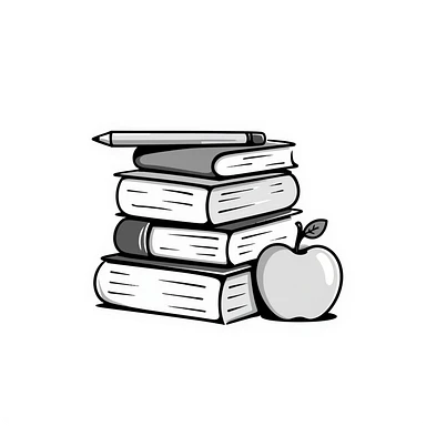 Stack of textbooks with pencil and apple sticker