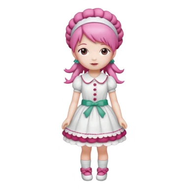 Isolated detaile illustration incredibly raspberry torte doll figurine full body with pink hair and a raspberry hairband sticker
