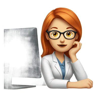 red hair woman nutritionist wearing glasses with hand on chin having an good idea monitor desk sticker