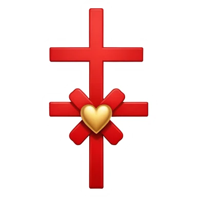 Two red  hearts connected by one simple gold cross  sticker