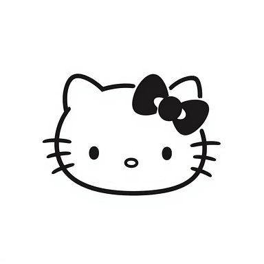 Hello Kitty hair pin, black doodle style, hand-drawn lines, playful and simple sticker