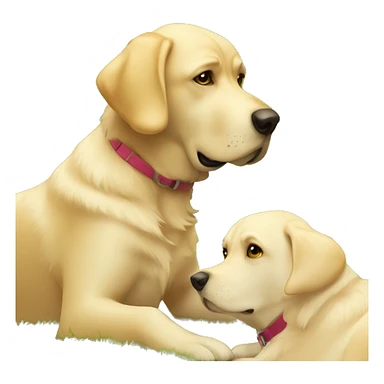 A cartoon labrador dog with bubble thinking about going on a hike in the park with a blonde girl sticker