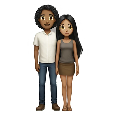 tan girl with long black hair with short brown haired white boy sticker