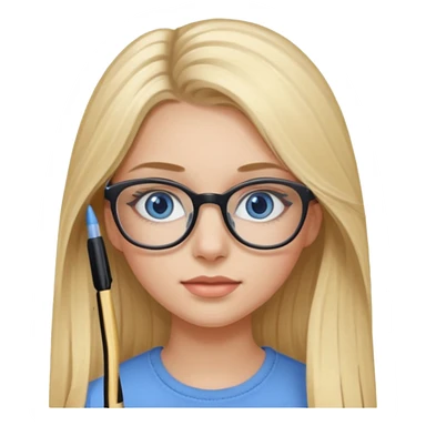 Fille 20ans qui a des cheveux long et blond  avec des lunettes et des yeux bleu- gris avec du mascara sur les yeux sticker