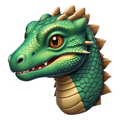 Cinematic Realistic Cute Komodo Dragon Portrait Emoji, Head tilted playfully and inquisitively, featuring a compact, robust build with finely detailed, textured scales in natural earthy hues and a characteristically alert face with bright, curious eyes, rendered with lifelike clarity, high shine, affectionate and surprisingly endearing, styled with a touch of wild charm, soft glowing outline, capturing the essence of a mischievous yet lovable Komodo dragon that seems poised to inch its way out of the screen into your arms! sticker