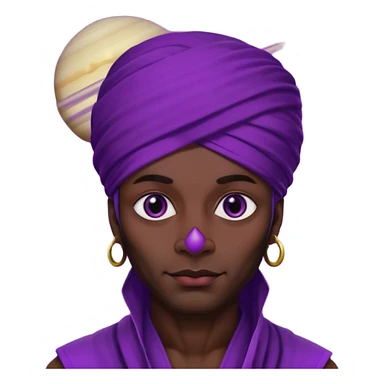 Con el planeta Saturno 🪐 (esto tiene que ser el elemento más importante) , un moro con turbante 👳🏾‍♂️ y la cara del diablo morada esta 😈. Centrate en el planeta Saturno , que se vea claramente con su anillo  y dentro el moro  sticker