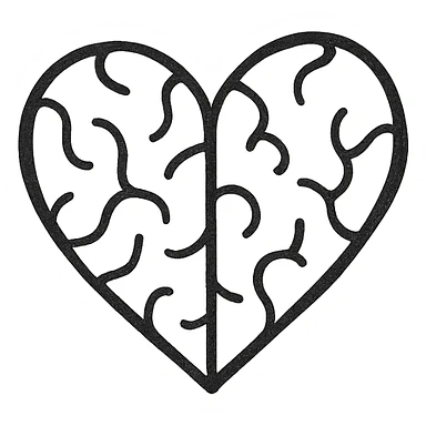 minimalist hand drawn heart-shaped brain, emoji icon sticker