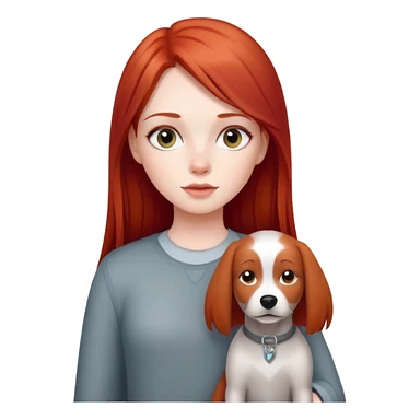 Girl with straight and long red hair with a gray dog sticker