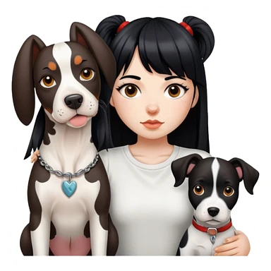 girl with long black  straight bangs hair with tattoo and a Springer dog  and  bull terrier sticker