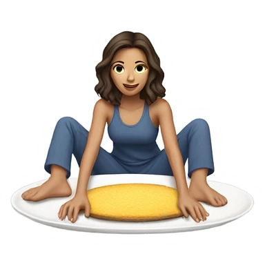 Brunette girl in sweatsuit on top of platter sticker