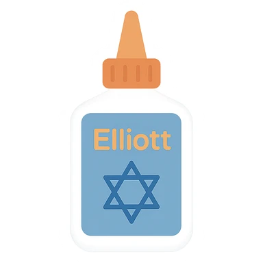 crazy glue bottle labeled 'Elliott' with a Star of David, clear colorful icon style sticker