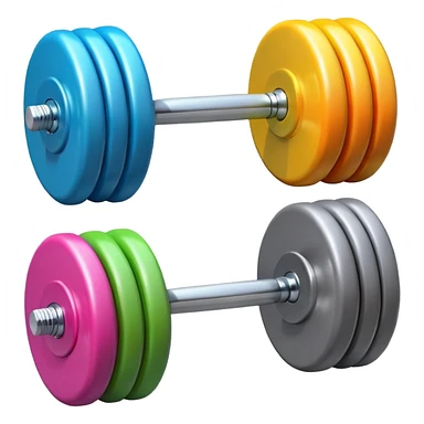 “3D glossy emoji of a dumbbell, bright colors, shiny plastic texture, soft reflections, cute rounded style, high detail, fitness icon, clean white background.” sticker