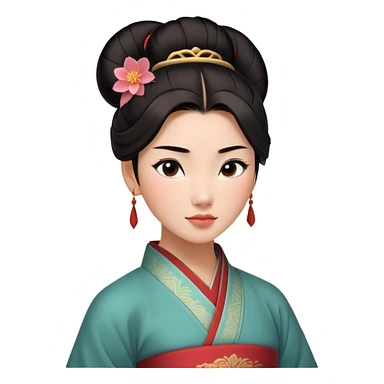 Cinematic Realistic Serene Mulan Portrait, showing Mulan (chest and above) with radiant, smooth skin and delicately detailed dark hair swept back in a neat bun. Her gentle, reflective expression is captured with soft natural lighting that highlights the nuanced textures of her features and traditional attire in muted hues. The composition glows with an inviting, natural radiance and subtle shadows, evoking a calm and introspective mood that speaks of quiet strength and enduring beauty. sticker