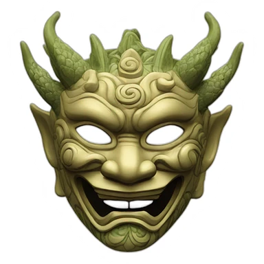 noh style mask with dragon sticker