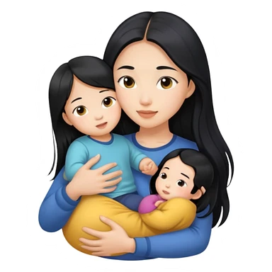 Beautiful Asian girl with long black hair, holding a child in her arms sticker