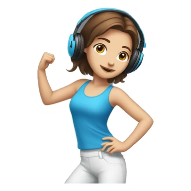 Girl with brown hair and blue eyes dancing with headphones sticker