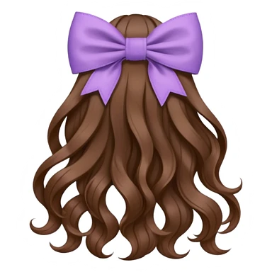 long wavy brown hair from behind with a medium lilac bow sticker