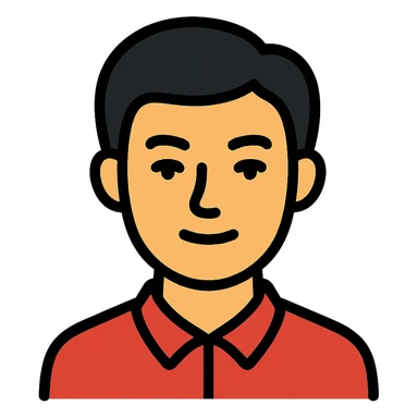 black haired handsome Chinese man icon with lineal color and black outlines sticker
