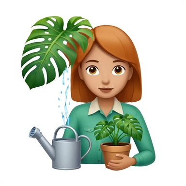 woman watering her monstera plant sticker