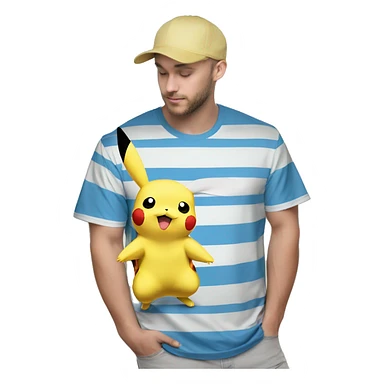 Pikachu com camisa listrada vermelho azul e branco sticker