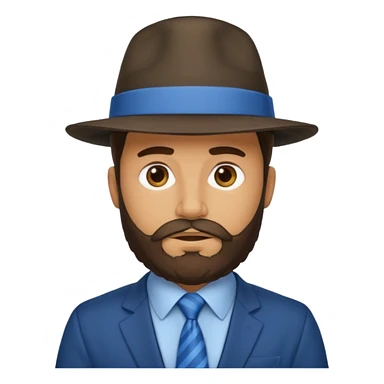 bearded man wearing hat and blue tie no coat sticker