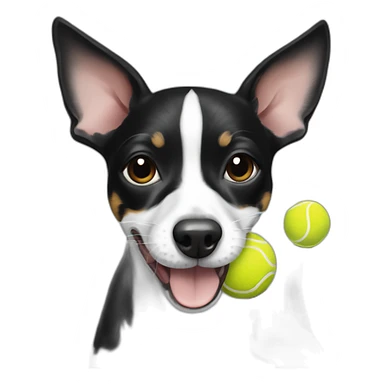 black and white rat terrier playing with tennis ball sticker