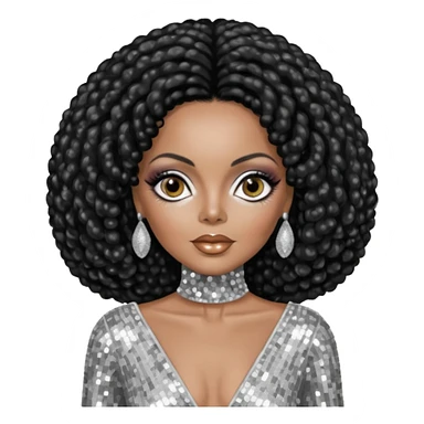 Diana Ross, black hair, silver outfit sticker