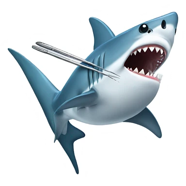 Shark holding tweezers sticker